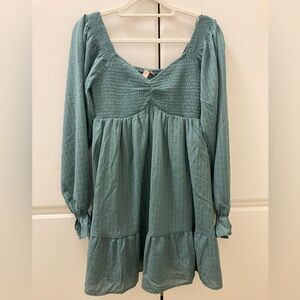 Size M Long  Sleeve Smocked Empire Tiered Mini Dress holiday party dress